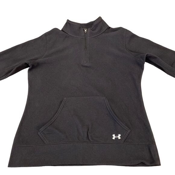 Under armour Sweatshirt Women's Medium Black Fleece Logo Semi Fitted Quarter Zip - Picture 12 of 16